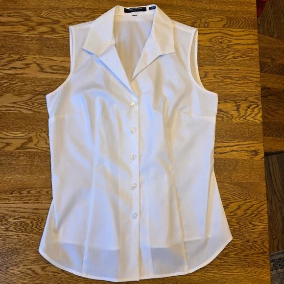 Jones New York Signature Womens S Sleeveless Button Down Shirt White Career Work - Picture 9 of 9